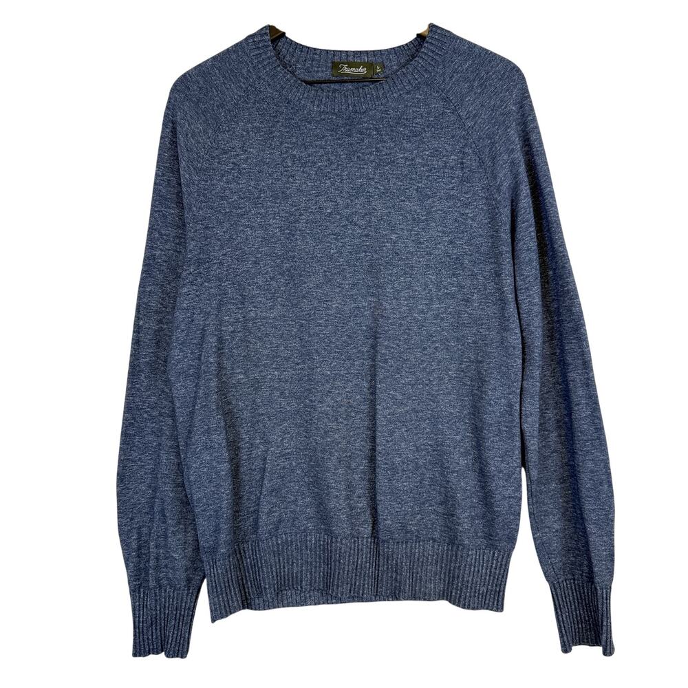 Trumaker Mens 100% Cotton Blue Crew Knit Lightweight Sweater - Large Tall LT